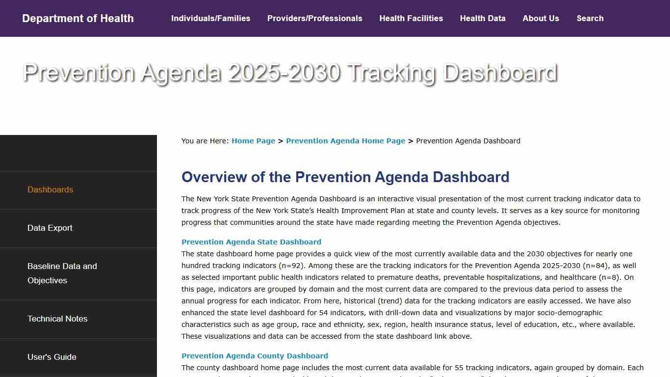 Prevention Agenda 2025-2030 Tracking Dashboard